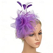 baratos Fascinadores-Fascinadores Rede Casamento Aniversário Vintage Estilo bonito Retro Com Penas Capacete Chapéu