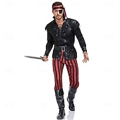 cheap Outfits-Set Medieval Renaissance Pants Vest Shirt with Accessories Long Sleeves Pirate Fancy Dress Men's Pirate Halloween Carnival Masquerade Renaissance Fair Retro Theme Party Adults' Vest Shirt Pants