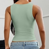 billiga Enkel tank-Dam Linne Slimfit topp Tunika Ensfärgat Elegant Stylish Varm Ärmlös remmar Crop Tops Dagligen Sport Utekväll Svart Vit Gul Rodnande Rosa Marinblå Sommar Vår
