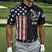  4th of July 2026 250th Men's American US Flag Golf Sports Polo Shirts Short Sleeve Polo Shirts Collared Shirts Casual Athleisure Buttons Spring & Summer Blue Black 3 Black  1