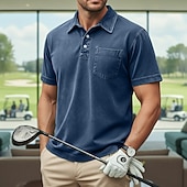 baratos Polo Clássico Masculino-Homens Camisas Polo Camisa 100% algodão com lavagem ácida Casual O negócio Lapela Manga Curta Moda Básico Tecido Vintage Angustiado Verão Primavera Primavera Verão Normal Castanho Escuro Preto Verde
