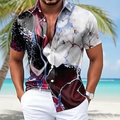 cheap Men's Satin Shirt-Men's Marble Abstract Liquid Art Shirt Satin Shirt Dress Shirt Short Sleeve Fashion Casual Daily Vacation Summer Spring Turndown Collared Shirts 3D Print Button Up Shirts Blue Burgundy Purple Green