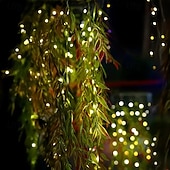 voordelige Landschapsverlichting-LED-tuinverlichting op zonne-energie met kunstmatige hangende bamboebladeren, imitatie hangende klimplanten, kunstmatige bamboe- en wilgenbladverlichting, geschikt voor tuinen, bruiloften en feesten,