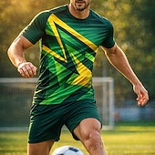  Voor heren Voetbalshirt Geometrisch Brazilië Truien Sportief T-shirt Zomer Kleurenblok Korte mouw UPF 50 Sneldrogend Vochtregelerend Ademend Toernooi Voetbal Informeel Hardlopen Joggen Opleiding Groen
