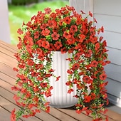 cheap Artificial Flower-4 Pcs Artificial Hanging Flowers Plants for Outdoor Spring Decoration,Faux Silk Violet with Eucalyptus Leaves,UV Resistant for Outside Home Indoor Planter Porch Patio Balcony Yard Decor
