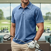baratos Polo Clássico Masculino-Homens Camisas Polo Camisa 100% algodão com lavagem ácida Casual O negócio Lapela Manga Curta Moda Básico Tecido Vintage Angustiado Verão Primavera Primavera Verão Normal Castanho Escuro Preto Verde