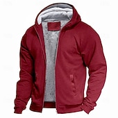 economico Felpa con cappuccio in pile-Per uomo Felpa con cappuccio e zip Felpa con cappuccio in pile Felpe spesse Blu navy + grigio chiaro Grigio scuro + nero Nero Rosso Blu marino Con cappuccio Liscio Ufficio Sportivo Informale