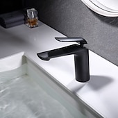 Недорогие Смесители для раковины в ванной-Классический однорычажный смеситель для раковины в ванной комнате с гальваническим покрытием, однорычажный, с одним отверстием, черного цвета.