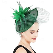 cheap Fascinators-Fascinators Net Wedding Birthday Elegant Vintage Cute With Feather Tulle Headpiece Headwear