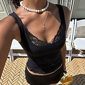 billige Enkel tank-Dame Singleter Blondeskjøtetopp Helfarge Stilfull Varmt Fritid Ermeløs stropper Crop Tops Daglig Ut på byen Helg Svart Hvit Sommer Vår