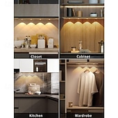 رخيصةأون ضوء مجلس الوزراء-مصابيح ذكية تعمل بمستشعر حركة على شكل عين قطة للخزائن، 30/40/50 سم، إضاءة LED ثلاثية الألوان قابلة للتعتيم، قابلة لإعادة الشحن عبر منفذ USB، مزودة بمشبك مغناطيسي، لا تحتاج إلى أسلاك، مصباح ليلي متعدد