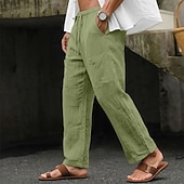 abordables Retro-Hombre Pantalones de lino Pantalones de verano Pantalones anchos Correa Bolsillo Cintura elástica Plano Comodidad Transpirable Longitud total Casual Diario Exterior Vacaciones Moda Negro Verde Trébol