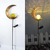 abordables Éclairages pour allées-lampes solaires de jardin décoratives d'extérieur, soleil &amp;Lampe à piquer en métal avec globe en verre craquelé effet lune, lumière LED blanc chaud étanche, décoration pour allée, pelouse, terrasse,