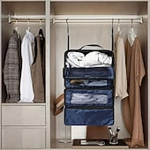 رخيصةأون تخزين الأمتعة والسفر-حقيبة تخزين معلقة كبيرة السعة، 4 طبقات، قابلة للطي، متعددة الوظائف، مناسبة لتخزين الملابس، الشماعات، الأمتعة، والملابس الخارجية