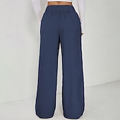 baratos Calças de perna reta-Mulheres Calças Calça casual Calça verão Férias Moda Casual Diário Comprimento total Cintura Alta Côr Sólida Tecido Cintura elástica Perna reta Conforto Macio Respirável Sem Elasticidade Streetwear