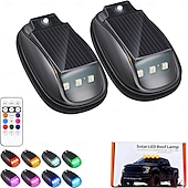 economico Luci decorative-Luce stroboscopica RGB solare per tetto auto con telecomando, luci interne impermeabili per auto, 8 colori, luci stroboscopiche a LED wireless per camion, moto, veicoli, guida notturna