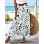  女性用 バケーションスカート ファッション カジュアル マキシ ハイウエスト スカート フラワー プリント マイクロエラスティック 日常 ストリート ブルー ピンク グリーン 夏 ポリエステル