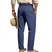 economico Classico-Per uomo Pantaloni di Lino Pantaloni Pantaloni Estivi Elastico in vita Gamba Dritta Semplice Comodità Traspirante Lunghezza intera Casuale Spiaggia Ferie Moda Designer Blu Nero Micro-elastico