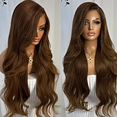 economico Parrucche lace front capelli veri-Capelli umani 5x5 Chiusura 13x4 Fronte in Pizzo Parrucca Riga Libera Capelli brasiliani Ondulato Marrone Naturale Parrucca 150% 180% Densità dei capelli con Capelli di Bambino Attaccatura Naturale
