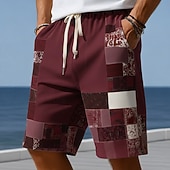 preiswerte Geometrischer Druck-Herren Farbblock Patchwork Karo / Karomuster Badehosen Badeshorts Boardshorts Mittlere Taille Modisch lässig Outdoor Urlaub Alltagskleidung Seitentaschen Netzfutter Elastischer Kordelzug in der Taille