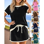 cheap Tracksuits-Women's Tracksuit Pullover Sweatshirt Track Shorts Drawstring 2 Piece Color Block Athletic Clothing Set Summer Spring Black Pink Gym Workout Jogging Running Moisture Wicking Breathable Short Sleeve