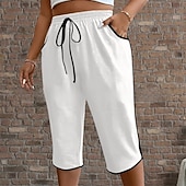 cheap Straight-Leg Pants-Women's Trousers Capri Pants Summer Pants Beach Pants Vacation Fashion Casual Daily Capris High Waist Plain Drawstring Patchwork Pocket Comfort Lightweight Breathable Micro-elastic Streetwear Beach