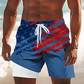  Herr 4 juli USA:s 250-årsjubileum USA: s flagga Fodrade shorts 2 i 1 simshorts Badshorts Medium Midja Patriotisk Helgdag Sidfickor Med kompressionsfoder Elastisk dragsko i midjan Designer Kläder