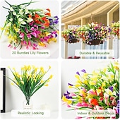 billige Kunstig blomst-20 bunter med kunstige calla liljer til utendørs bruk, kunstige planter UV-bestandige kunstige plastblomster til innendørs blomsterkasse, veranda, sommer, kirkegård, vårdekor (fargemiks)