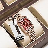 billige Kvartsklokker-Morsdagsgave dameklokke, firkantet urskive i roségull med glitrende krystaller, vanntett kvarts armbåndsur i rustfritt stål, elegant klokkesmykke til kona, urskiver i flere farger