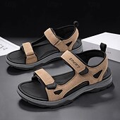 billige Uformelle sandaler-Beige herresandaler med åpen tå og borrelås – polstret såle, pustende design, perfekt for strand, feriested og fritidsbruk om sommeren.