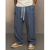 cheap Casual Pants-Men's Trousers Casual Pants Drawstring Pocket Plain Comfort Breathable Full Length Home Outdoor Streetwear Vacation Fashion Blue Khaki Inelastic