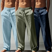 economico Classico-Per uomo Pantaloni di Lino Pantaloni Pantaloni Estivi Pantaloni Larghi Pantaloni da Spiaggia Coulisse Elastico in vita Gamba Dritta Tinta unica Leggero Traspirante Lunghezza intera Casuale Quotidiano