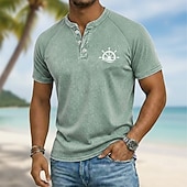 voordelige Vintage en retro-Voor heren Grafisch Roer Katoenen shirt Henley Top Acid Wash-shirt Korte mouw Vintage Ontwerper Casual Casual Dagelijks Buiten Lente zomer Zomer Lente Licht Blauw Paars Grijs Henley Henley-T-shirt