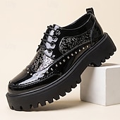 economico Scarpe Derby-Scarpe Oxford da uomo nere in vernice, stringate, con suola spessa, eleganti e formali, con borchie, perfette per matrimoni, feste, banchetti, spettacoli teatrali e occasioni serali di grande effetto.