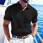 economico Polo Classico da Uomo-Per uomo Top a Maglia a Coste Polo da Golf Casuale Lavoro Bavero Colletto Polo a Coste Manica Corta Essenziale Moderno Tinta unica Bottoni Lavorato a maglia Primavera &amp; Estate Tutte le stagioni