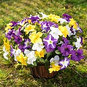 cheap Artificial Flower-4 Bundles Spring Artificial Morning Glory Flowers for Outdoors, UV Resistant Fake Look Real Faux Silk Plants for Front Door Garden Porch Planter