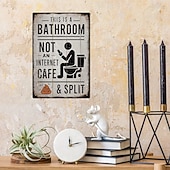 abordables esculturas de pared-Este es un letrero de baño, no de cibercafé, divertido letrero de hojalata de metal para baño, decoración de pared humorística vintage, arte de pared de baño de aluminio rústico para casa de campo,
