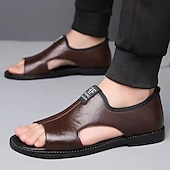 economico Ciabatte e infradito da uomo-sandali da uomo in similpelle con punta aperta – tomaia morbida e traspirante, vestibilità comoda e regolabile, calzature estive casual, ideali per la spiaggia, la piscina, i resort e l'uso quotidiano