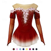 preiswerte Eiskunstlaufkleider-Eiskunstlaufkleid Damen Mädchen Eislaufen Kleider Gelb Rosa Dunkellila Patchwork Gitter Spandex Hochelastisch Wettbewerb Eiskunstlaufkleidung Kristalle Dummes Licht Modisch Langarm Eislaufen