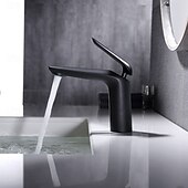 Недорогие Смесители для раковины в ванной-Классический однорычажный смеситель для раковины в ванной комнате с гальваническим покрытием, однорычажный, с одним отверстием, черного цвета.