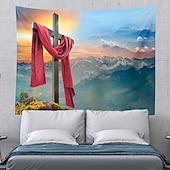 Недорогие Настенные гобелены-Пасхальный христианский крест, красная ткань, Воскресение, гора, восход солнца, настенный гобелен, религиозный декор для спальни, гостиной, церкви, духовный подарок, настенное украшение, фон