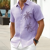 baratos Plantas Tropicais-Homens Coqueiro Plantas Tropicais Camisa havaiana camisa de botão Camiseta Aloha Manga Curta Havaiana Férias Feriado Roupa de Praia Verão Primavera Aberto para a Lateral Impressão 3D Camisa tipo linho