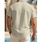 abordables Clásico-Hombre Camisa Camisa de lino Abotonar la camisa Plano Vacaciones Calle Negro Blanco Caqui Gris Oscuro Manga Corta Cuello Camisero Verano Primavera Ropa Bolsillo