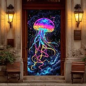 cheap Garage &amp; Door Banners-Posters Door Cover Outdoor Banners Jellyfish Tropical Modern 3D Party Dorm Teens Room College Dorm Guys Man Cave Frat Bedroom Shooting Backgrounds Home Decor