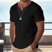 cheap Basic T shirts-Men's T Shirt Short Sleeve Shirt Tee Top Linen T-Shirt Short Sleeve V Neck Summer Spring Solid Color Plain Pit Strip Streetwear Stylish Casual Plain Casual Daily Outdoor Purple Top Tee for Men