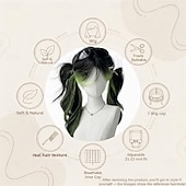 baratos Perucas de anime-Peruca longa ondulada com franja, em tom preto natural com mechas verdes. &amp;Peruca sintética gótica lolita para cosplay, com risca ao meio e resistente ao calor, ideal para uso diário e festivais.