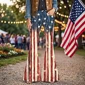 economico Fondi-250° anniversario USA Retrò Vintage Anni '70 Pantaloni Pantaloni a zampa d'elefante Hippie Disco Vita alta Zigzag Costume Per donna Mascherata 4 Luglio Feste Giorno dell'Indipendenza Adulti Pantaloni
