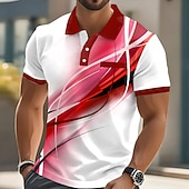 baratos Polo Geométrico Masculino-Homens Geométrico Linha Camisas Polo Manga Curta Camisas polo Camisas de colarinho Business casual Ao ar livre Roupa Esportiva Roupa Diária Impressão 3D Botões Primavera Verão Azul Azul Céu Vermelho