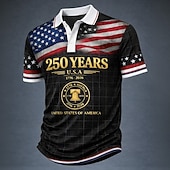  4 juillet 2026, 250e anniversaire Homme Drapeau Américain Polo Manche Courte Polos Revers Occasionnel Athleisure Tenue quotidienne Vêtements de festival Impression 3D Boutons Printemps & Été Bleu