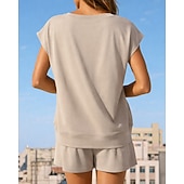 abordables Chándales-Mujer Conjuntos de chándal tipo jersey Chándal de 2 piezas Pantalones cortos deportivos Correa con bolsillo Color sólido Conjunto de ropa deportiva Verano Primavera Caqui Negro Entrenamiento de